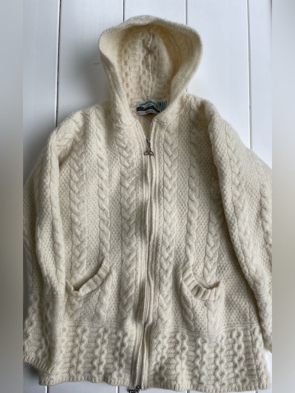 Aran Crafts Ireland 100% Wool Zip Up Chunk Knit, Size M